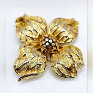 Vintage Marcel Boucher Gold-Tone Flower Brooch – Signed Mid-Century Pin